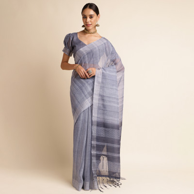 Divastri Digital Print Banarasi Linen Saree(Grey)