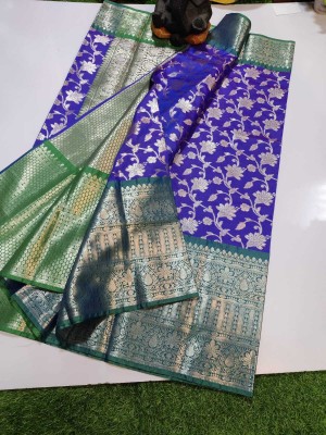 Banarasi silk creations Solid/Plain Banarasi Tissue Saree(Blue)