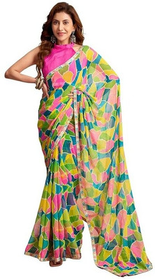 SHREE KP CREATION Floral Print Bollywood Georgette Saree(Multicolor)