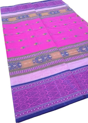 KhayaFashion Woven Tant Pure Cotton Saree(Pink)