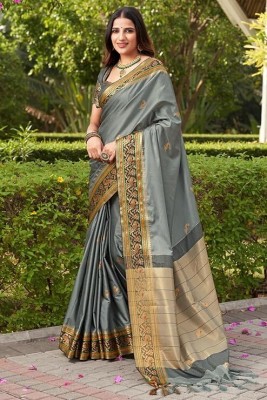 Paramparik Textile Solid/Plain Paithani Cotton Silk Saree(Black)