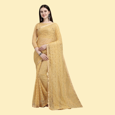 nexxxa Self Design Bollywood Net Saree(Brown)