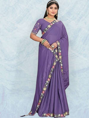 Shree Ambey Saari Self Design Bollywood Cotton Blend Saree(Purple)