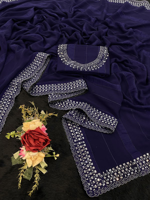 SHUBHDRASHTI NX Embellished Bollywood Georgette Saree(Dark Blue)