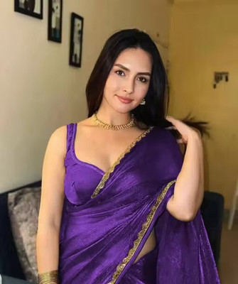 Amavii Embellished, Embroidered, Solid/Plain Bollywood Chiffon, Pure Silk Saree(Purple)