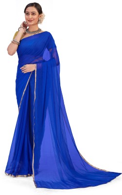 Stdfashion Self Design Daily Wear Georgette, Silk Blend Saree(Blue)