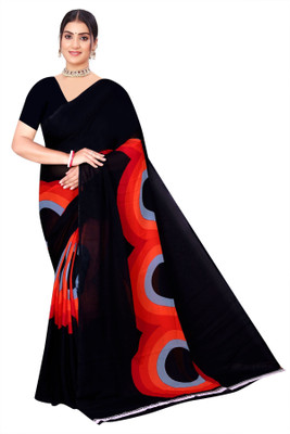 INDONIQ Geometric Print, Graphic Print Daily Wear Chiffon, Georgette Saree(Black)