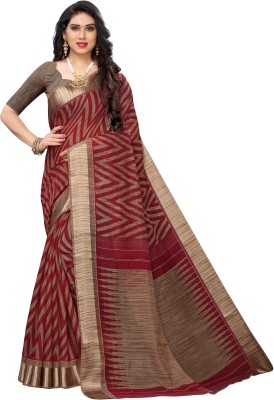 YASHIKA Printed Bollywood Cotton Blend Saree(Red, Brown)