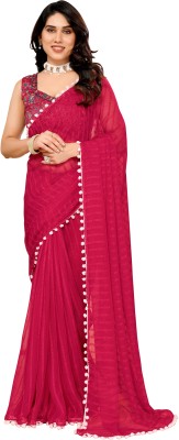 Veer NX Solid/Plain Bollywood Georgette Saree(Pink)