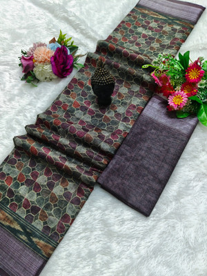 PRTRENDZ Printed Bollywood Linen, Cotton Linen Saree(Multicolor)