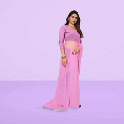 BHAGWATI ART Self Design Bollywood Net Saree(Pink)