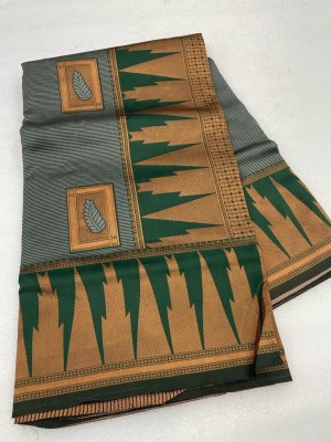 KHANJAN FASHION Floral Print, Geometric Print, Self Design, Woven Banarasi Silk Blend, Jacquard Saree(Green)