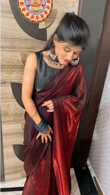 HouseOfCommon Solid/Plain Bollywood Lycra Blend Saree(Maroon)