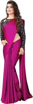 Hari Om Fab Solid/Plain Bollywood Satin Saree(Pink)