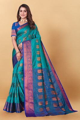 FABFIZA Self Design, Woven Kanjivaram Silk Blend Saree(Light Green)