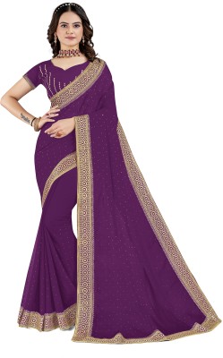 Om Creation Embroidered Bollywood Georgette Saree(Purple)