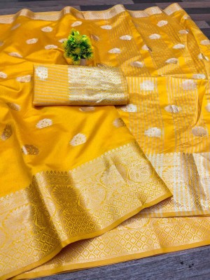 ASHTA Woven Assam Silk Art Silk, Dupion Silk Saree(Yellow)