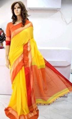 Ahana pal Self Design Bollywood Cotton Silk Saree(Yellow)