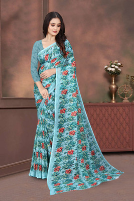 FS CREATION Printed Bandhani Chiffon Saree(Green)
