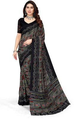 Priyashi Printed, Digital Print Bandhani Georgette Saree(Black)