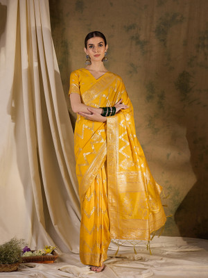 RK Creation Printed Bollywood Cotton Silk Saree(Yellow)