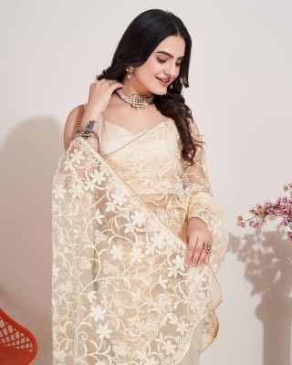 vairagee Embroidered Bollywood Net Saree(Cream)