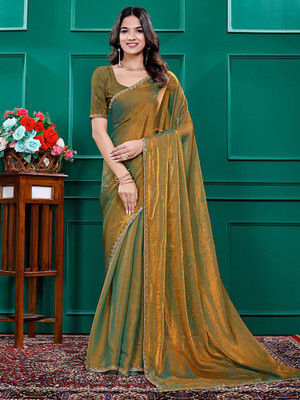 Sangria Embellished Bollywood Silk Blend Saree(Gold)
