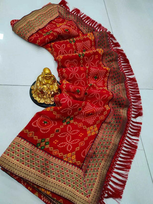 SHIV COLLECTION Printed Bandhani Georgette Saree(Red)