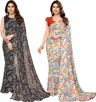 Anand Sarees Self Design, Printed Daily Wear Georgette Saree(Pack of 2, Black, Multicolor)