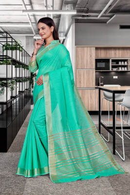 Feminista Self Design, Woven Daily Wear Cotton Silk Saree(Green)