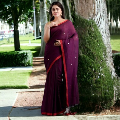 biswas saree gar Woven Bollywood Cotton Blend Saree(Maroon)