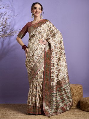Sareemall Woven Banarasi Viscose Rayon Saree(Cream)