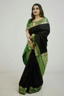 Fascino Fab Woven Sambalpuri Art Silk, Satin Saree(Black)