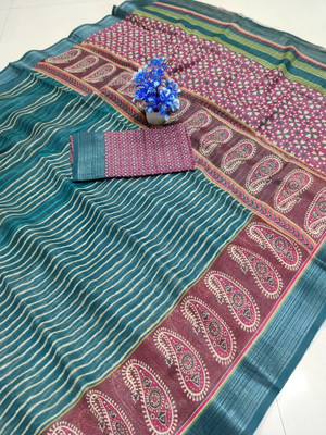 HangerStories Woven Kanjivaram Pure Cotton, Cotton Silk Saree(Blue, Maroon)
