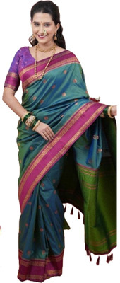 MOON VOGUE Woven Banarasi Silk Blend Saree(Multicolor)