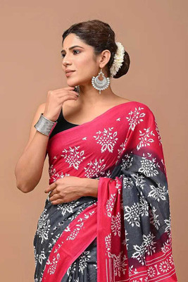 Tanishka Handicrafts Printed Daily Wear Cotton Blend Saree(Grey)