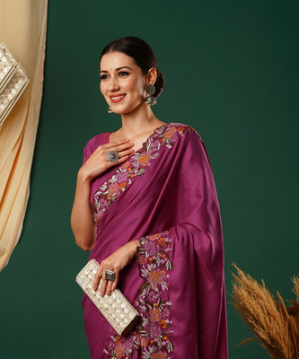 Samah Embroidered, Dyed Bollywood Satin Saree(Pink, Multicolor)