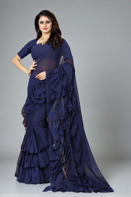 fFASHION Self Design Bollywood Georgette Saree(Blue)