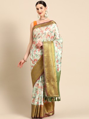 Tasrika Digital Print Banarasi Pure Silk Saree(Light Green)