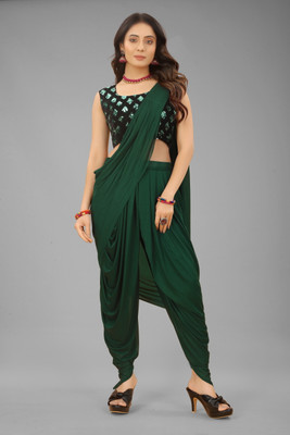 SHREE FASHIONFAB Solid/Plain Bollywood Lycra Blend Saree(Green)