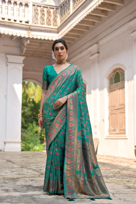 PeachPetals Solid/Plain Banarasi Cotton Silk Saree(Dark Green)