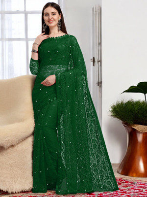 NexxaFashion Self Design, Embellished Bollywood Net Saree(Green)
