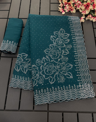 SHUBHDRASHTI NX Embellished Bollywood Organza Saree(Dark Blue)