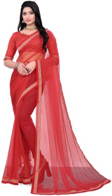 GRLTEX Embellished Bollywood Lycra Blend Saree(Red)