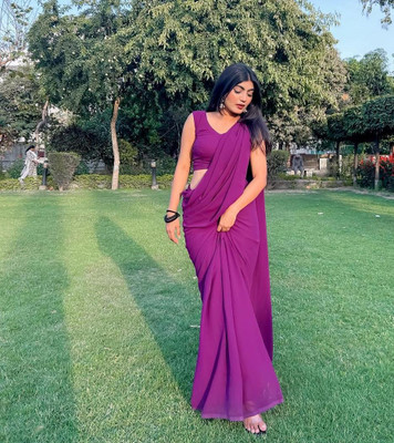 Anand Sarees Solid/Plain Bollywood Georgette Saree(Purple)