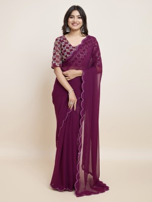 PANI ENTERPRISE Solid/Plain Patola Georgette Saree(Purple)