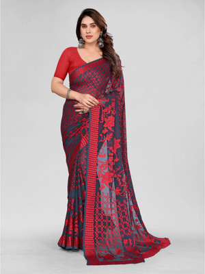 Madhur milan Printed Bollywood Brasso Saree(Grey, Red)