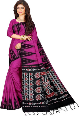 Joyguru Textile Printed Sambalpuri Cotton Blend Saree(Purple)