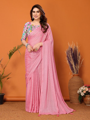 Shreesai Self Design Bollywood Polyester Saree(Pink)
