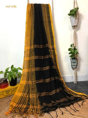 Joyguru Textile Self Design Handloom Pure Cotton Saree(Black)